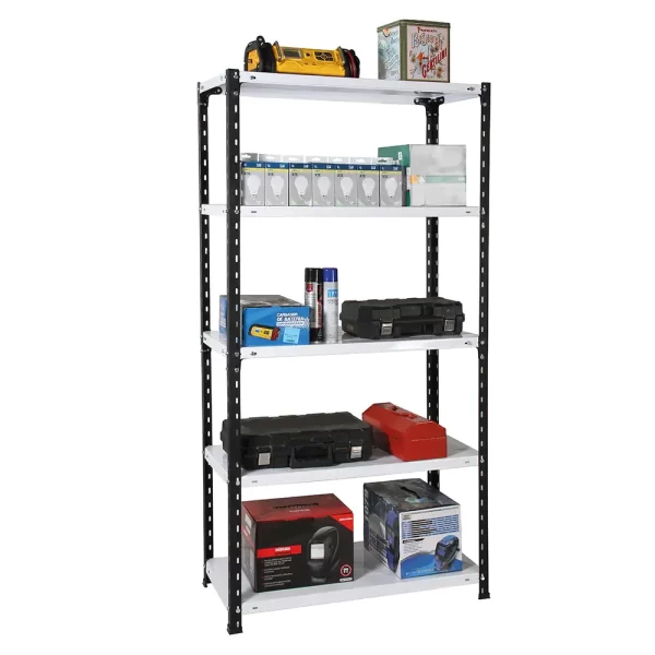 Metal Rack 5 estantes 0.42x0.9x1.78 blanco con objetos
