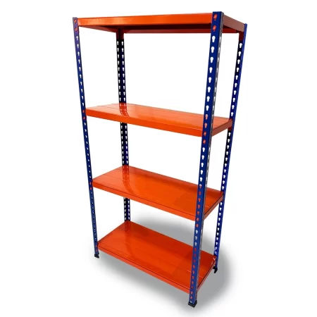 Mega Rack con 4 estantes metálicos azul y naranja