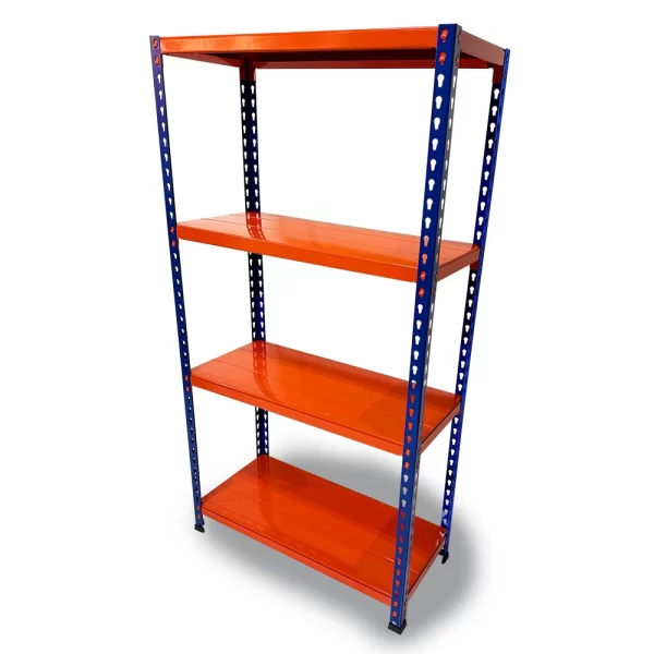 Mega Rack con 4 estantes metálicos azul y naranja